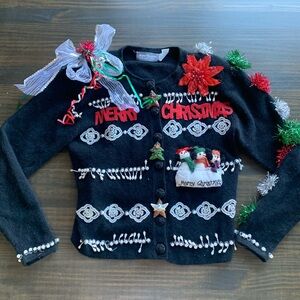 Marisa Christina Vintage Christmas Sweater Womens Medium Button Down Cardigan